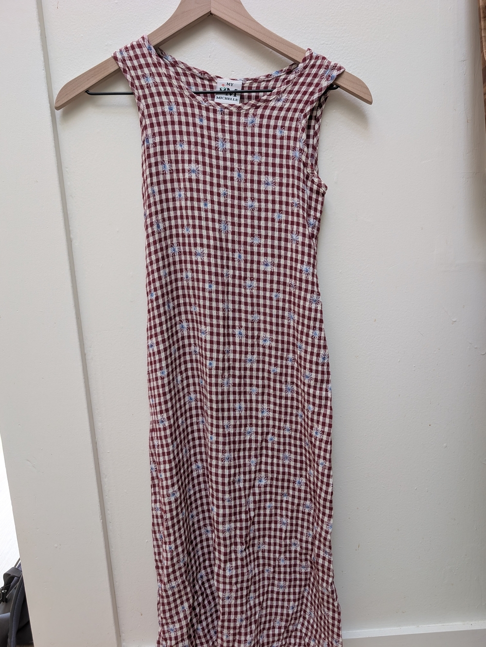 Vintage Sleeveless Floral Gingham Midi Dress